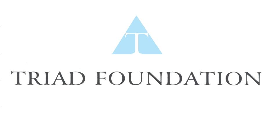A blue triangle with an uppercase letter t centered in negative space. Below are the words TRIAD FOUNDATION in uppercase print.